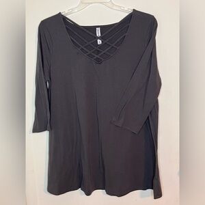 Zenana Outfitters Dark Gray Crisscross Long Sleeve Top